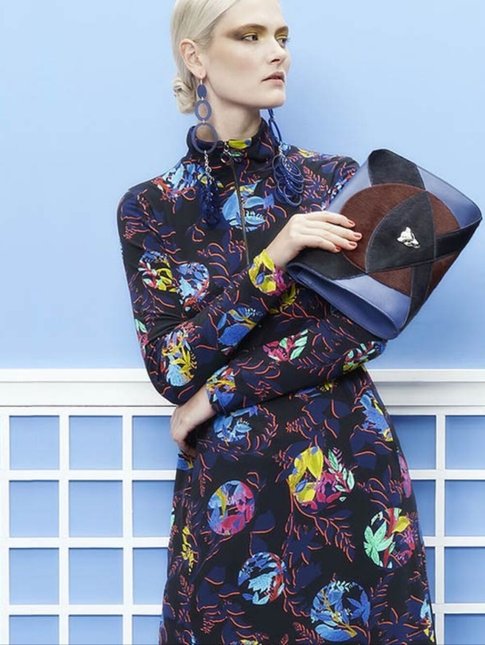 Marc Cain Abstract Floral Half Zip Front Dress
